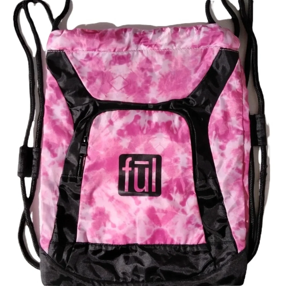 Vtg Fül Pink Tie Dye Drawstring Backpack Cinch Bag Retro Y2K Sport Streetwear